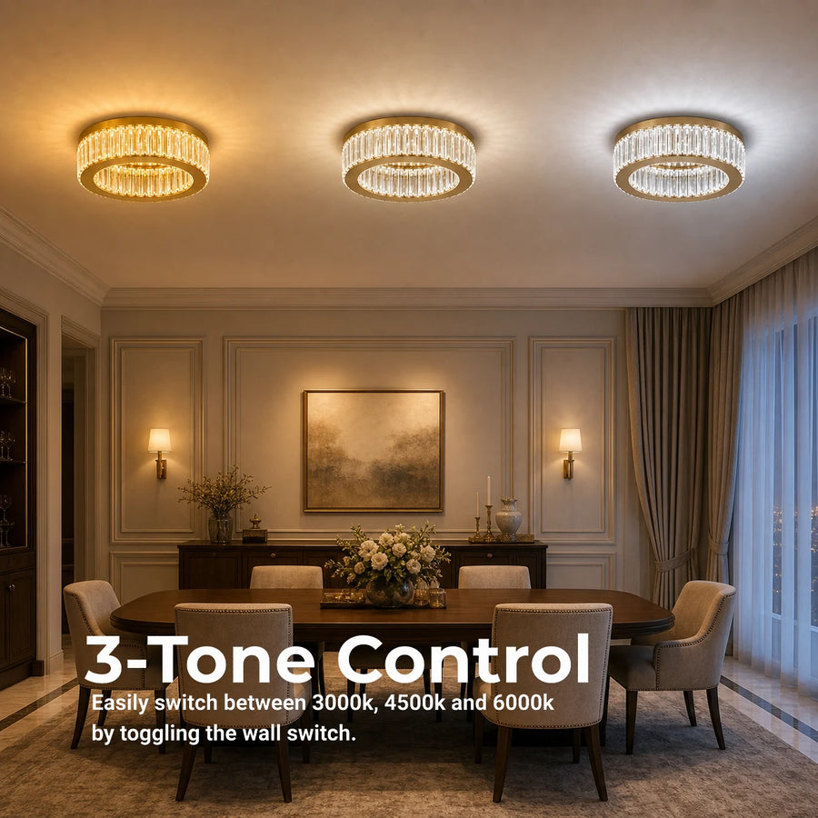 Lustra LED cu telecomanda si cristal VERTUS 31W, 50cm, Cerc, lumina Rece/Calda/Neutra, Dimabila, Auriu - 01_LLC150-500GD.png