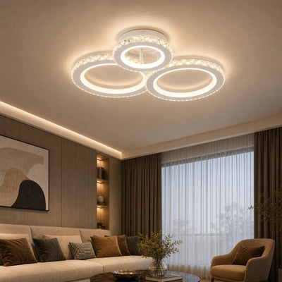 LED luster s diaľkovým ovládaním a krištáľom NOVA ROTONDA RGB 75W, 3 kruhy, studené/teplé/neutrálne svetlo, stmievateľné, biela