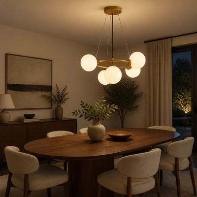Komorový luster LOFT, 5x G9, biele zlato, kov, nastaviteľná výška, moderný