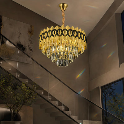 Krištáľový luster PIERREFONDS Eleganza 8x E14, Priemer 48,5 cm, Lesklý zlatý, Nastaviteľná výška