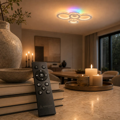 Lustra LED cu telecomanda si cristal NOVA ROTONDA RGB 82W, 4 Cercuri, lumina Rece/Calda/Neutra, Dimabila, Alb - 11_LT073-4WH.png