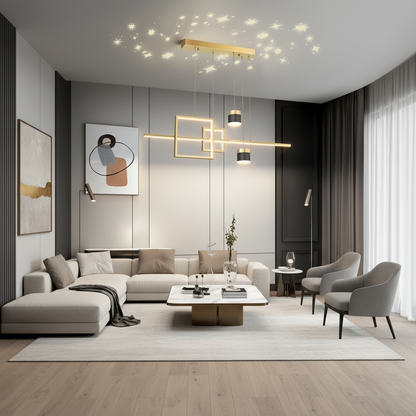 Lustra LED suspendata cu telecomanda DENISSE 81W, lumina Rece/Calda/Neutra, Dimabila, Auriu, Inaltime Reglabila, 2233/4GD Lustre LED cu Telecomanda Default Title Alessandro Design