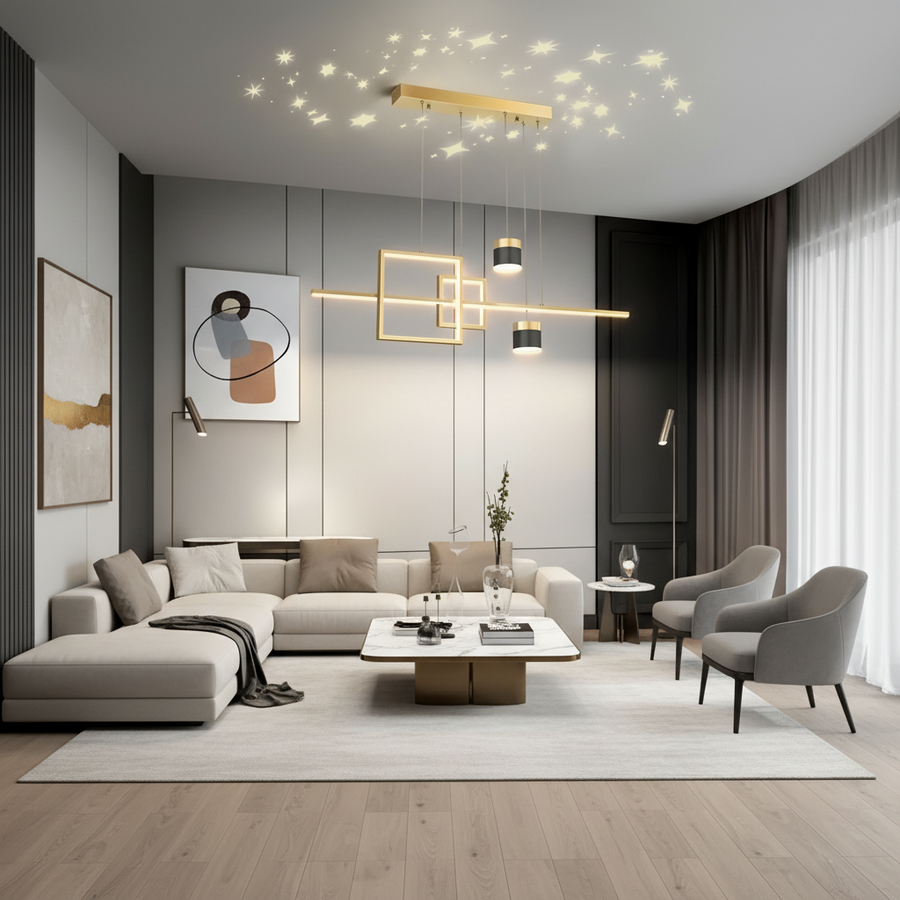 Lustra LED suspendata cu telecomanda DENISSE 81W, lumina Rece/Calda/Neutra, Dimabila, Auriu, Inaltime Reglabila, 2233/4GD Lustre LED cu Telecomanda Default Title Alessandro Design