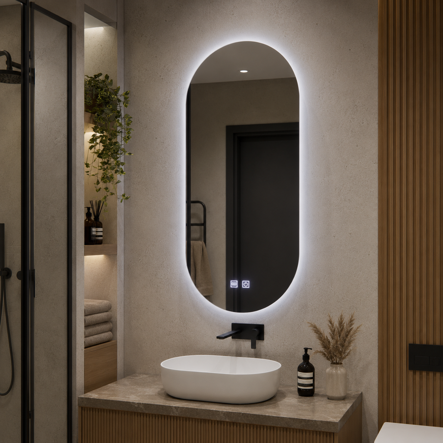 Oválne LED zrkadlo, 50x100cm, Velara Touch, Demister System, Stmievateľné