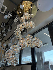 Candelabru Cristal LED KILKENNY Culmino, 144W, Lumina Neutra, Diametru 60cm, Auriu Candelabre Moderne Default Title Alessandro Design