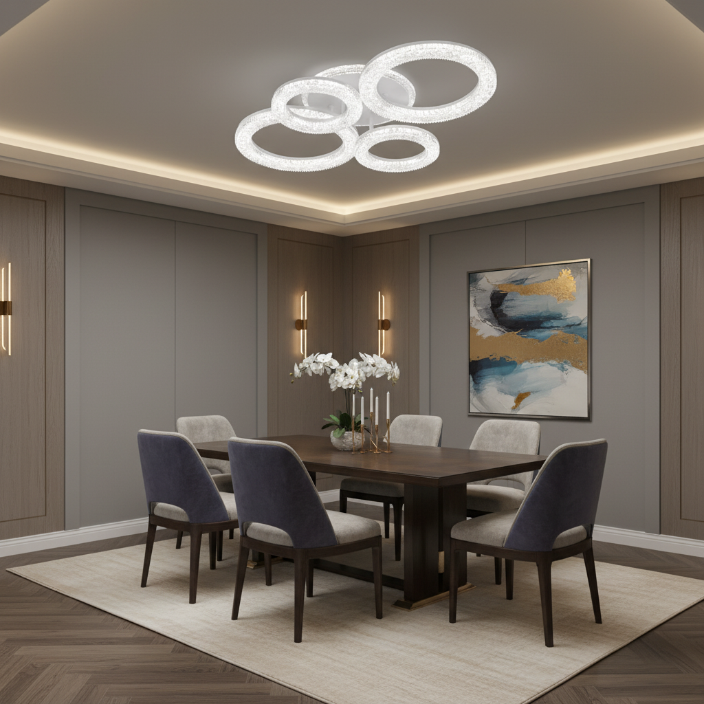 Lustră LED Linnea cu Telecomandă, 74W, 3000K/4000K/6000K, Dimabil, Alb, Cristale Lustre LED cu Telecomanda Default Title Alessandro Design