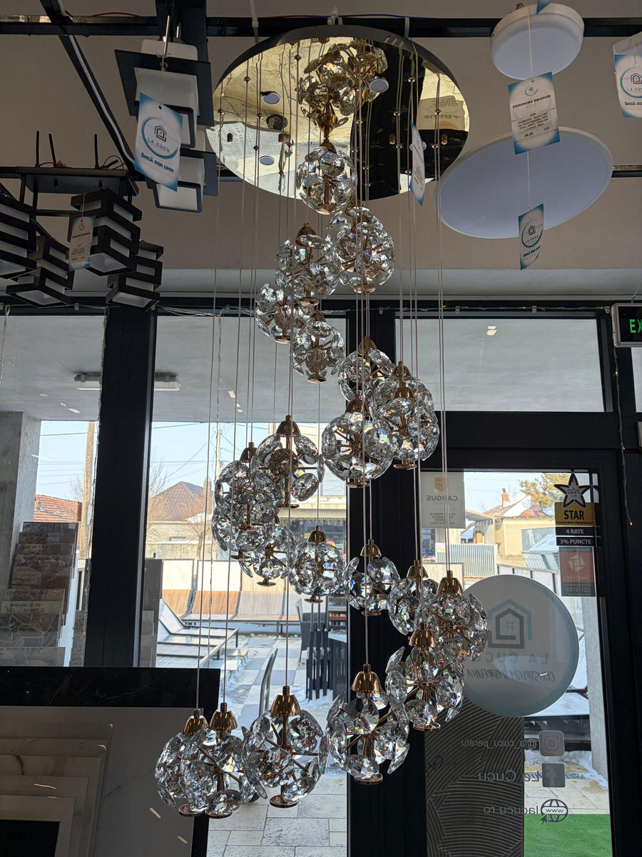 Candelabru Cristal LED KILKENNY Culmino, 144W, Lumina Neutra, Diametru 60cm, Auriu Candelabre Moderne Default Title Alessandro Design