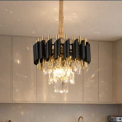 Crystal Luster Versailles petito 3xe14, priemer 30 cm, lesklé a čierne zlato, nastaviteľná výška