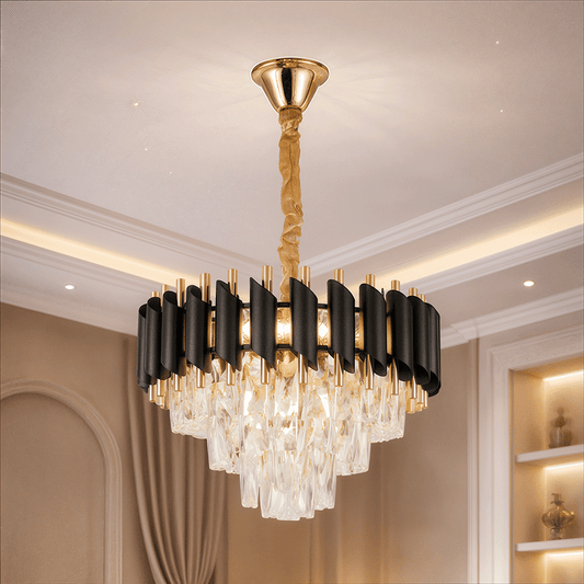 Candelabru Cristal VERSAILLES Nobile 5xE14, Diametru 40cm, Auriu Lucios si Negru Candelabre Cristal Default Title Alessandro Design