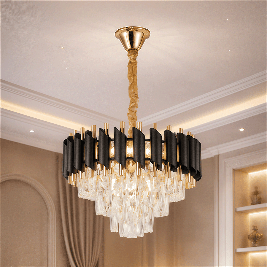 Candelabru Cristal VERSAILLES Nobile 5xE14, Diametru 40cm, Auriu Lucios si Negru Candelabre Cristal Default Title Alessandro Design