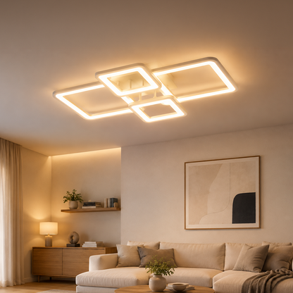 Lustra LED cu telecomanda ELLA 67W, 4 Patrate, lumina Rece/Calda/Neutra, Dimabila, Alb Lustre LED cu Telecomanda Default Title Alessandro Design
