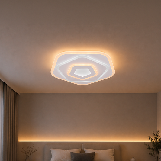 Lustra LED cu Telecomanda PENTAGON 59W, 40cm, Lumina Rece/Calda/Neutra 3000K/4000K/6000K, Alb, Metal si Acril Lustre LED cu Telecomanda Default Title Alessandro Design