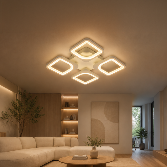 Lustra LED cu telecomanda ZOE 53W, 4 Patrate, lumina Rece/Calda/Neutra, Dimabila, Alb Lustre LED cu Telecomanda Default Title Alessandro Design