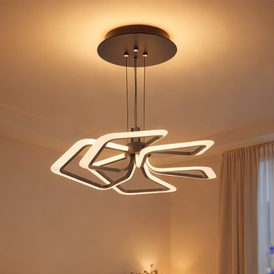 Závesný LED luster s diaľkovým ovládaním 103W, 5 štvorcových, studené/teplé/neutrálne svetlo, stmievateľné, čierny