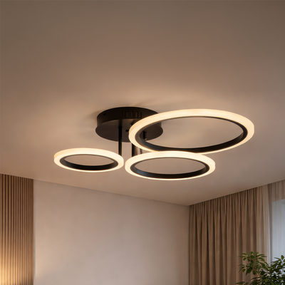 LED luster s diaľkovým ovládaním BETTY 40W, 3 kruhy, studené/teplé/neutrálne svetlo, stmievateľné, čierny