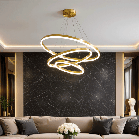 Lustra LED suspendata cu telecomanda ELIZABETH, 85W, 3 Cercuri, lumina Rece/Calda/Neutra, Dimabila, Auriu Lucios, Inaltime Reglabila Lustre LED cu Telecomanda Default Title Alessandro Design