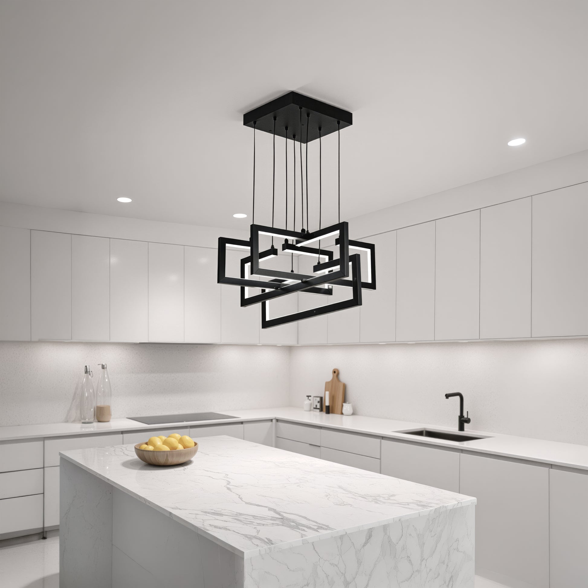 Lustra LED cu telecomanda ,Suspendata 96W, 4 Elemente, lumina Rece/Calda/Neutra, Dimabila, Inaltime Reglabila, Negru Lustre LED cu Telecomanda Default Title Alessandro Design