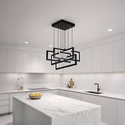 Lustra LED cu telecomanda ,Suspendata 96W, 4 Elemente, lumina Rece/Calda/Neutra, Dimabila, Inaltime Reglabila, Negru Lustre LED cu Telecomanda Default Title Alessandro Design