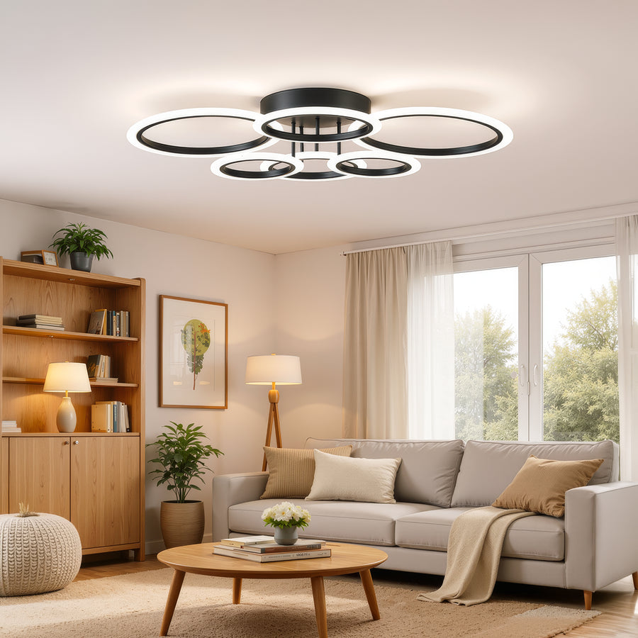 Lustra LED cu telecomanda BETTY 82W, 6 Cercuri, lumina Rece/Calda/Neutra, Dimabila, Negru Lustre LED cu Telecomanda Default Title Alessandro Design