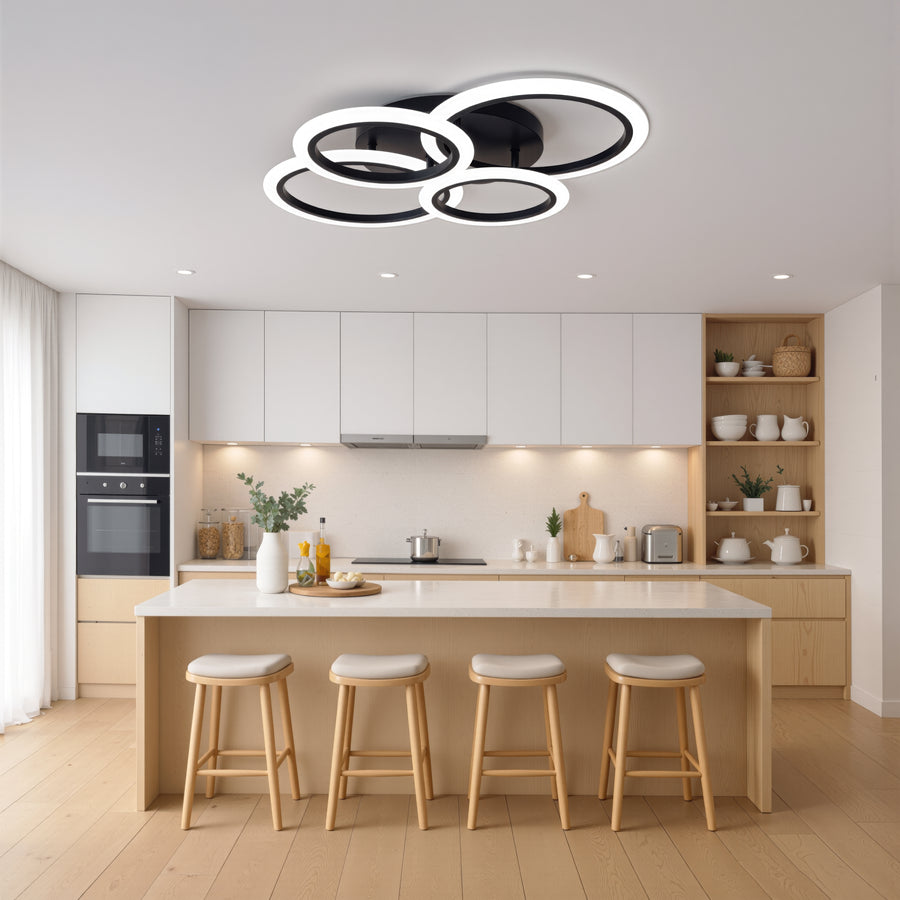 Lustra LED cu telecomanda BETTY 43W, 4 Cercuri, lumina Rece/Calda/Neutra, Dimabila, Negru Lustre LED cu Telecomanda Default Title Alessandro Design
