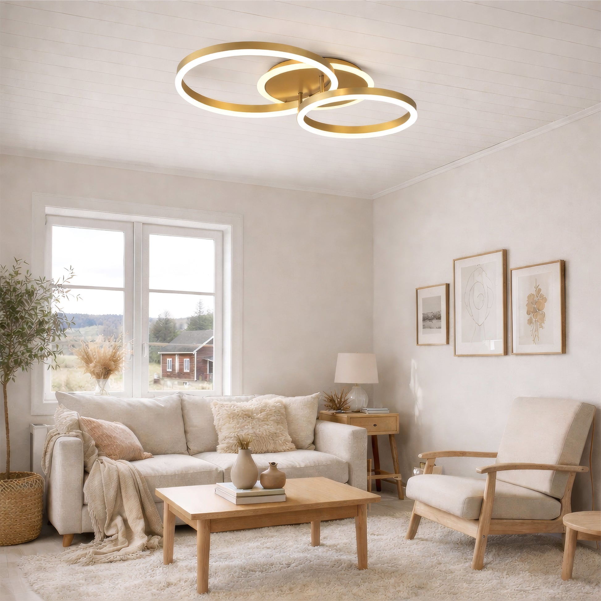 Lustra LED cu telecomanda RINOVA 66W, 2 Cercuri, lumina Rece/Calda/Neutra, Dimabila, Auriu Lucios Lustre LED cu Telecomanda Default Title Alessandro Design