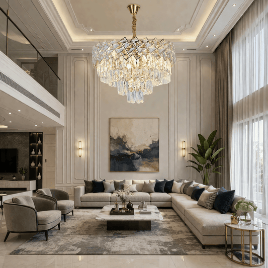 Candelabru Cristal WINDSOR Eleganza 8x E14, Diametru 39cm, Auriu Lucios, Inaltime Reglabila, Metal si Cristal Candelabre Cristal Default Title Alessandro Design