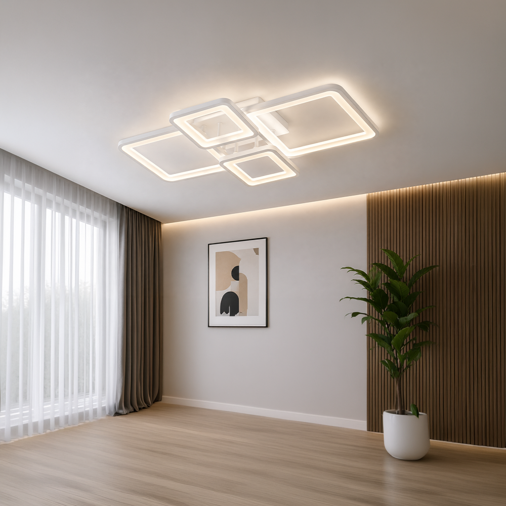 Lustra LED cu telecomanda ELLA 67W, 4 Patrate, lumina Rece/Calda/Neutra, Dimabila, Alb Lustre LED cu Telecomanda Default Title Alessandro Design