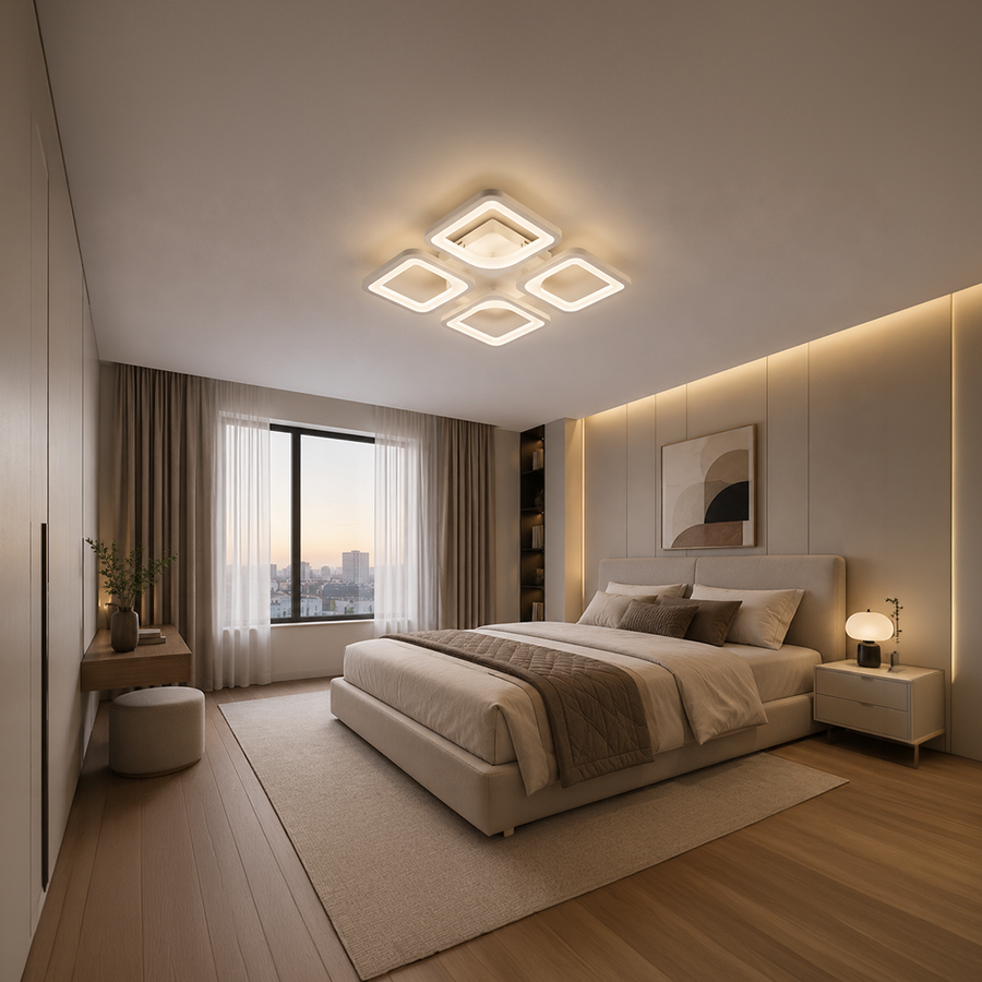 Lustra LED cu telecomanda ZOE 53W, 4 Patrate, lumina Rece/Calda/Neutra, Dimabila, Alb Lustre LED cu Telecomanda Default Title Alessandro Design