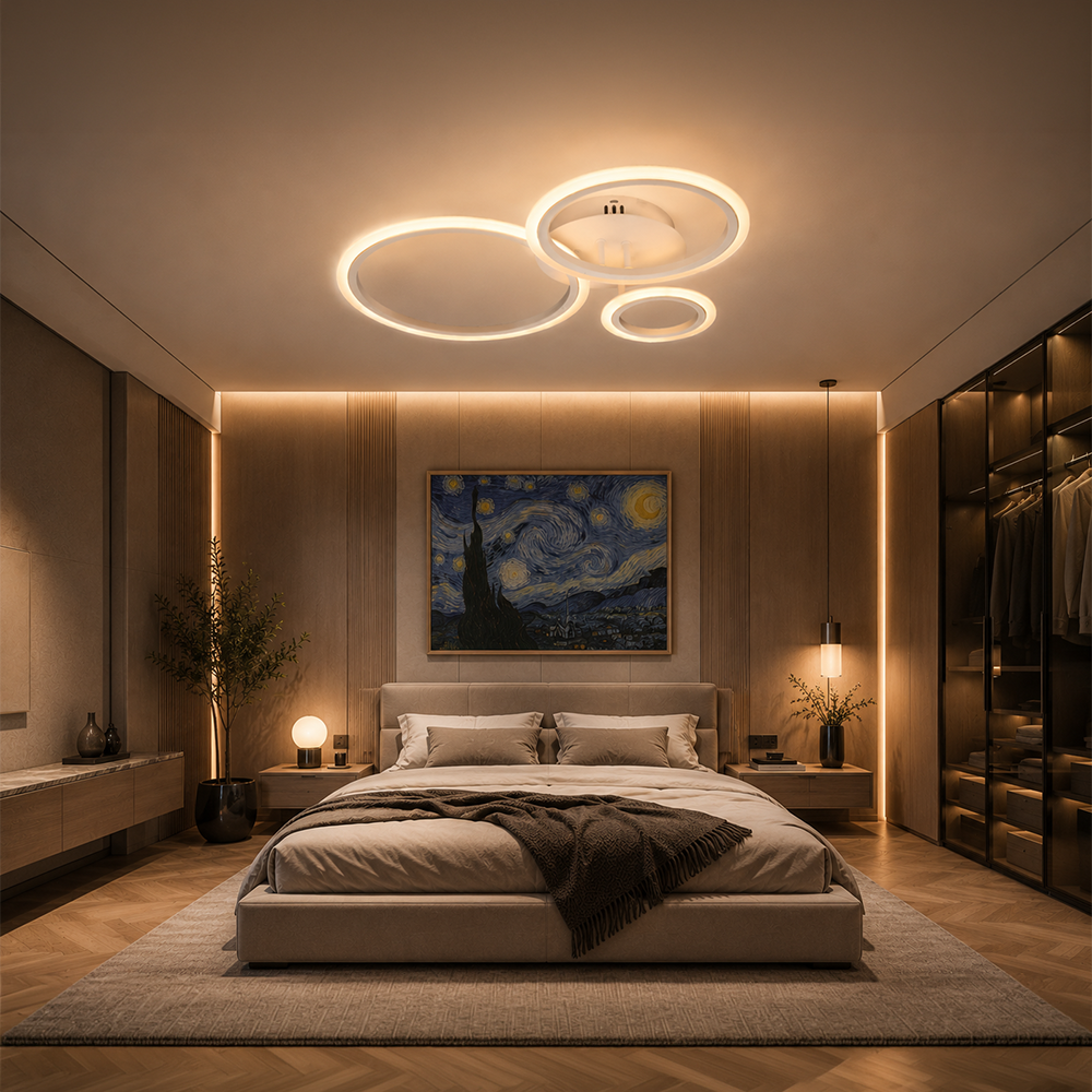 Lustra LED cu telecomanda BETTY 40W, 3 Cercuri, lumina Rece/Calda/Neutra, Dimabila, Alb, Metal si Acril Lustre LED cu Telecomanda Default Title Alessandro Design