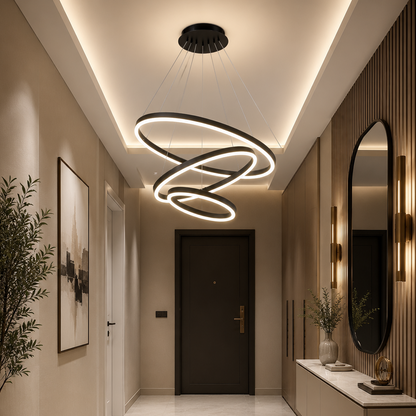 Lustra LED suspendata cu telecomanda CASIANA 85W, 3 Cercuri, lumina Rece/Calda/Neutra, Dimabila, Negru, Inaltime Reglabila Lustre LED cu Telecomanda Default Title Alessandro Design
