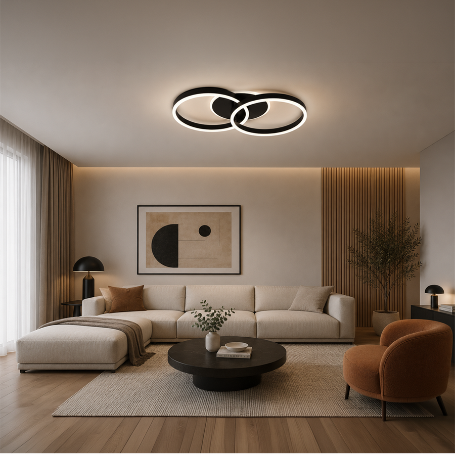 Lustra LED cu telecomanda RIGA LILITH 34W, 2 Cercuri, lumina Rece/Calda/Neutra, Dimabila, Negru Lustre LED cu Telecomanda Default Title Alessandro Design