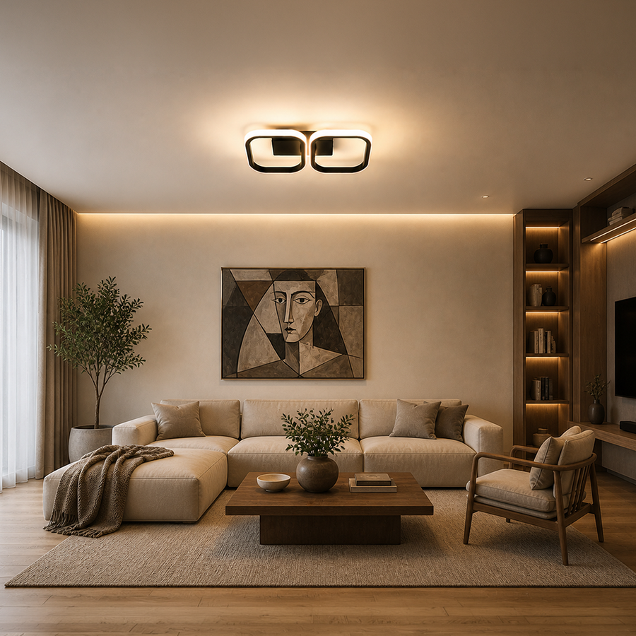 Lustra LED VERTEX 21W, 2 Patrate, Liniara, lumina Rece/Calda/Neutra, Neagra Lustre LED Default Title Alessandro Design