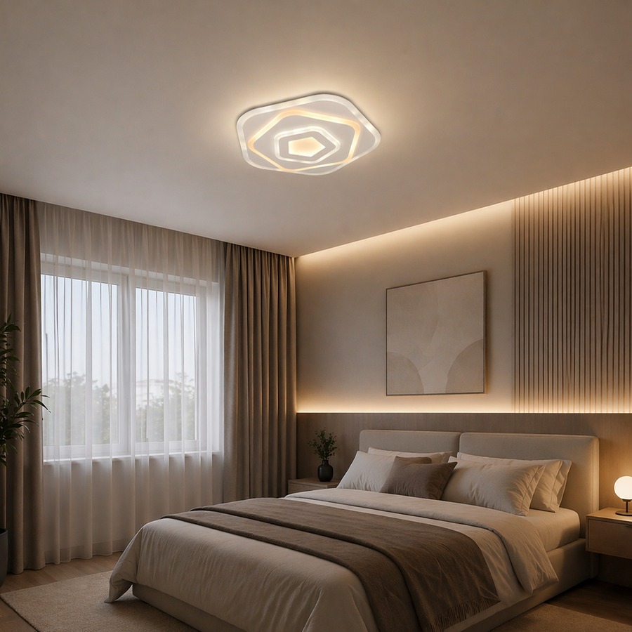 Lustra LED cu Telecomanda PENTAGON 59W, 40cm, Lumina Rece/Calda/Neutra 3000K/4000K/6000K, Alb, Metal si Acril Lustre LED cu Telecomanda Default Title Alessandro Design