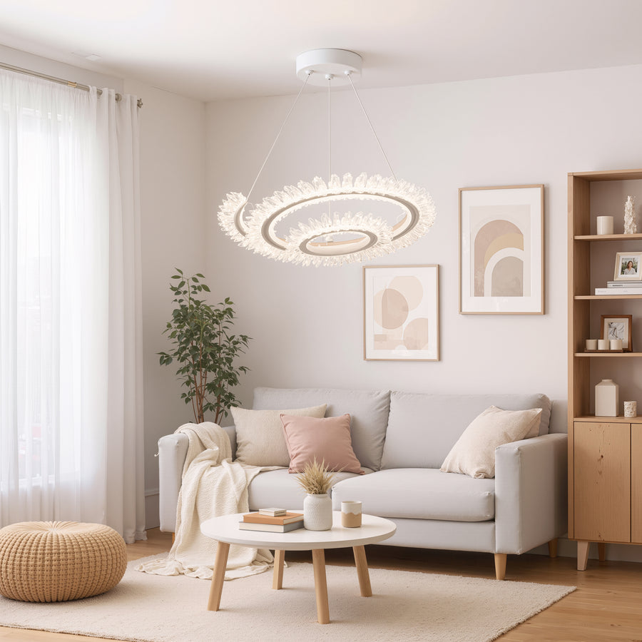 Lustra LED cu Telecomanda LT188WH, Cristal si Metal, 40W, Dimabila, Inaltime Reglabila, Lumina Rece/Calda/Neutra, Iluminat Luxos Lustre LED cu Telecomanda Default Title Alessandro Design