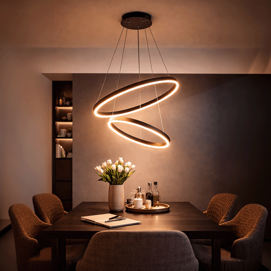 Lustra LED suspendata cu Telecomanda CASIANA 40W, 2 Cercuri, Lumina Rece/Calda/Neutra 3000K/4000K/6000K, Dimabila, Negru, Inaltime Reglabila, Metal si Acril Lustre LED cu Telecomanda Default Title Alessandro Design