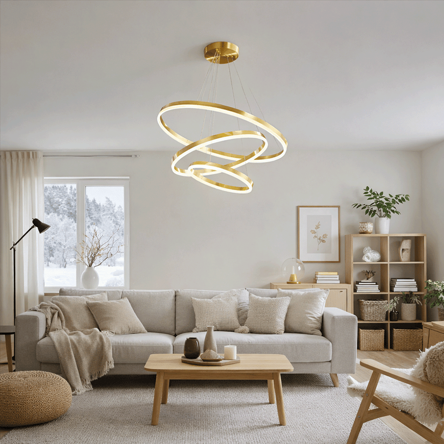 Lustra LED suspendata cu telecomanda ELIZABETH, 85W, 3 Cercuri, lumina Rece/Calda/Neutra, Dimabila, Auriu Lucios, Inaltime Reglabila Lustre LED cu Telecomanda Default Title Alessandro Design
