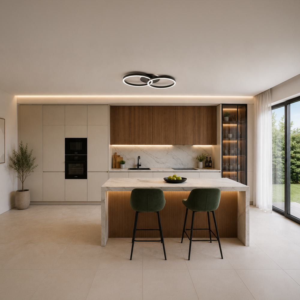 Lustra LED cu telecomanda RIGA LILITH 34W, 2 Cercuri, lumina Rece/Calda/Neutra, Dimabila, Negru Lustre LED cu Telecomanda Default Title Alessandro Design