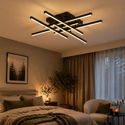 LED luster s diaľkovým ovládaním LINEX, 81W, 6 prvkov, lineárny, studené/teplé/neutrálne svetlo, stmievateľné, čierny