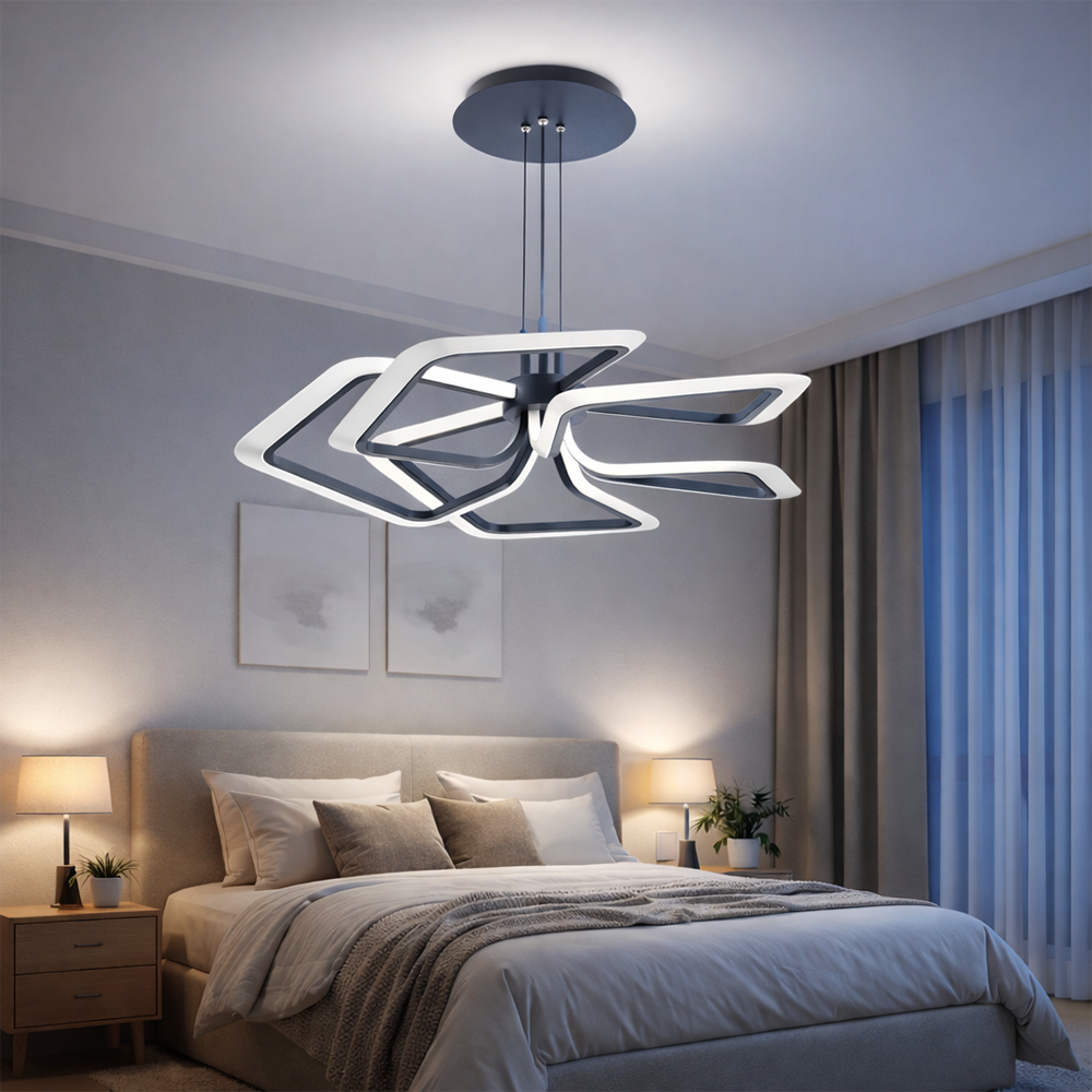 Lustra LED suspendata cu Telecomanda 103W, 5 Patrate, lumina Rece/Calda/Neutra, Dimabila, Negru Lustre LED cu Telecomanda Default Title Alessandro Design