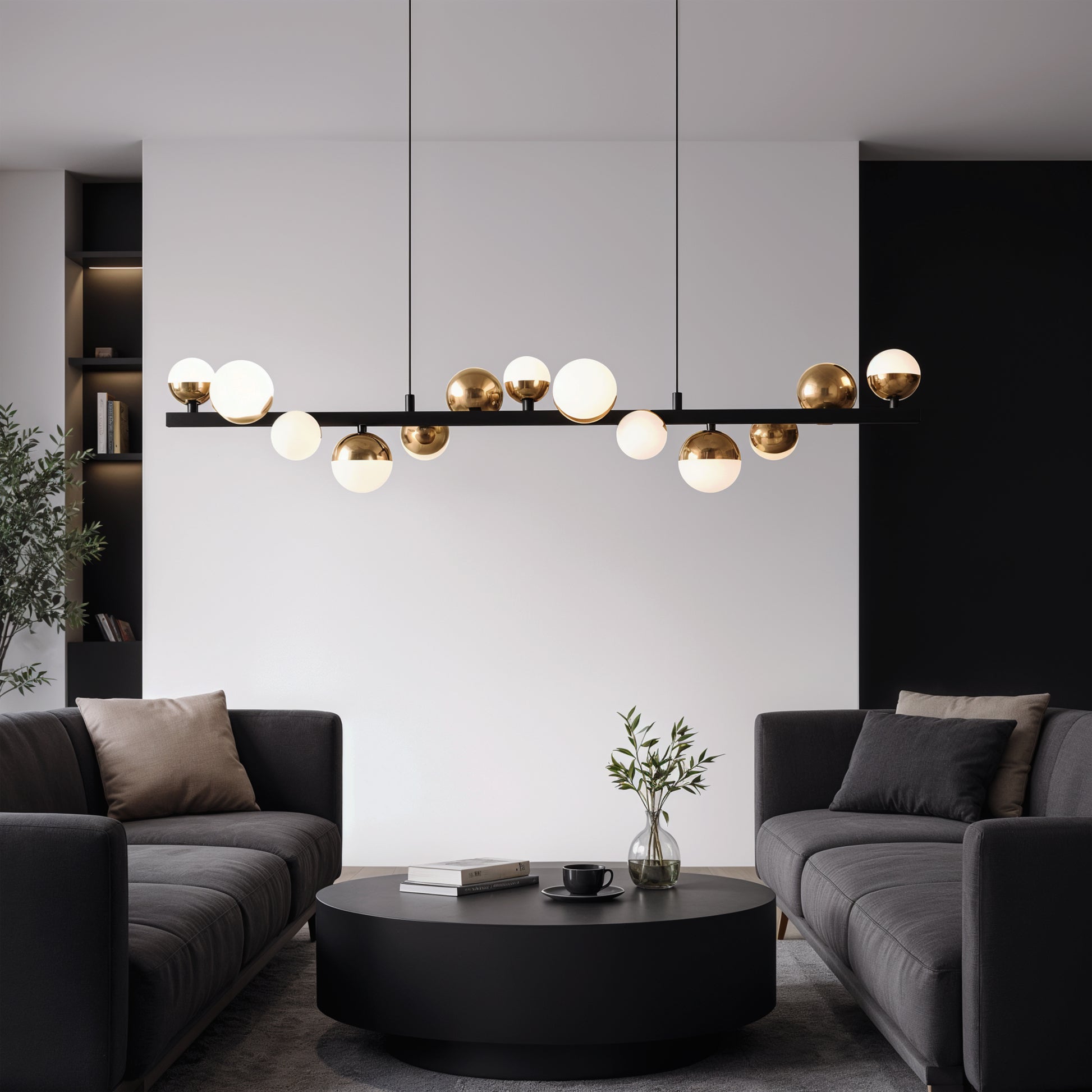 Lustră Suspendată LED Acril Aurion 29W cu Telecomandă, Dimabilă, Negru Auriu, Metal și Acril Lustre LED cu Telecomanda Default Title Alessandro Design