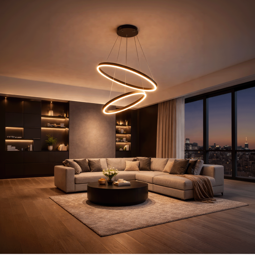 Lustra LED suspendata cu Telecomanda CASIANA 40W, 2 Cercuri, Lumina Rece/Calda/Neutra 3000K/4000K/6000K, Dimabila, Negru, Inaltime Reglabila, Metal si Acril Lustre LED cu Telecomanda Default Title Alessandro Design