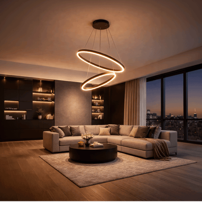 Lustra LED suspendata cu Telecomanda CASIANA 40W, 2 Cercuri, Lumina Rece/Calda/Neutra 3000K/4000K/6000K, Dimabila, Negru, Inaltime Reglabila, Metal si Acril Lustre LED cu Telecomanda Default Title Alessandro Design