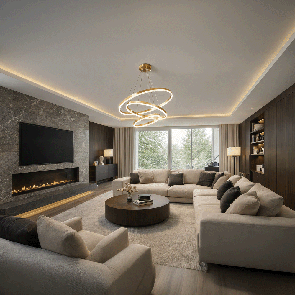 Lustra LED suspendata cu telecomanda ELIZABETH, 85W, 3 Cercuri, lumina Rece/Calda/Neutra, Dimabila, Auriu Lucios, Inaltime Reglabila Lustre LED cu Telecomanda Default Title Alessandro Design