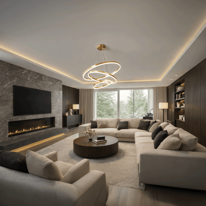 Lustra LED suspendata cu telecomanda ELIZABETH, 85W, 3 Cercuri, lumina Rece/Calda/Neutra, Dimabila, Auriu Lucios, Inaltime Reglabila Lustre LED cu Telecomanda Default Title Alessandro Design