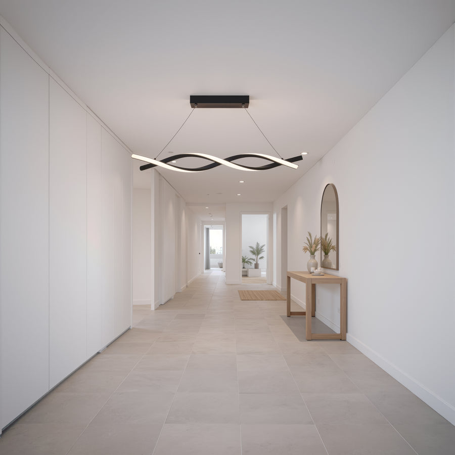 Lustra LED Suspendata cu Telecomanda, FLUX, 27W, 116cm, Lumina Rece/Calda/Neutra 3000K/4000K/6000K, Dimabila, Negru, Inaltime Reglabila, Metal si Silicon Lustre Moderne Default Title Alessandro Design