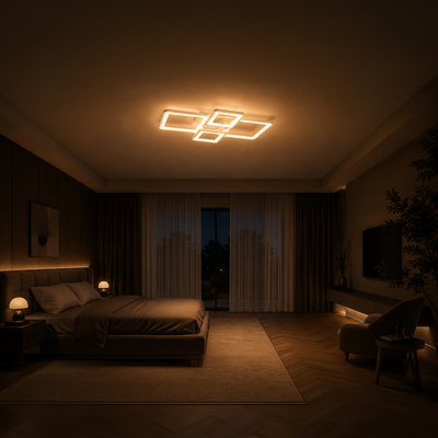 LED luster s diaľkovým ovládaním ELLA 67W, 4 štvorce, studené/teplé/neutrálne svetlo, stmievateľné, biela