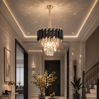 Candelabru Cristal VERSAILLES Petito 3xE14, Diametru 30cm, Auriu Lucios si Negru, Inaltime Reglabila Candelabre Cristal Default Title Alessandro Design
