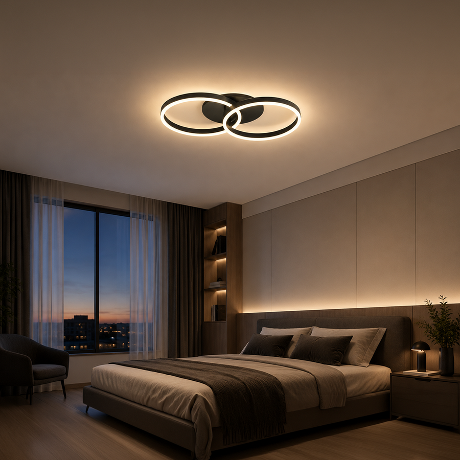 Lustra LED cu telecomanda RIGA LILITH 34W, 2 Cercuri, lumina Rece/Calda/Neutra, Dimabila, Negru Lustre LED cu Telecomanda Default Title Alessandro Design