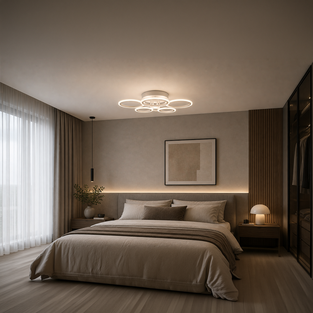 Lustra LED cu telecomanda BETTY 82W, 6 Cercuri, lumina Rece/Calda/Neutra, Dimabila, Alb Lustre LED cu Telecomanda Default Title Alessandro Design