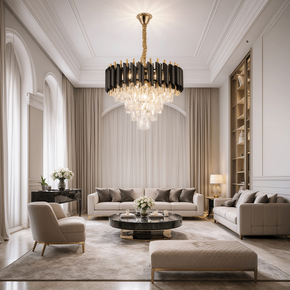 Candelabru Cristal VERSAILLES Nobile 5xE14, Diametru 40cm, Auriu Lucios si Negru Candelabre Cristal Default Title Alessandro Design